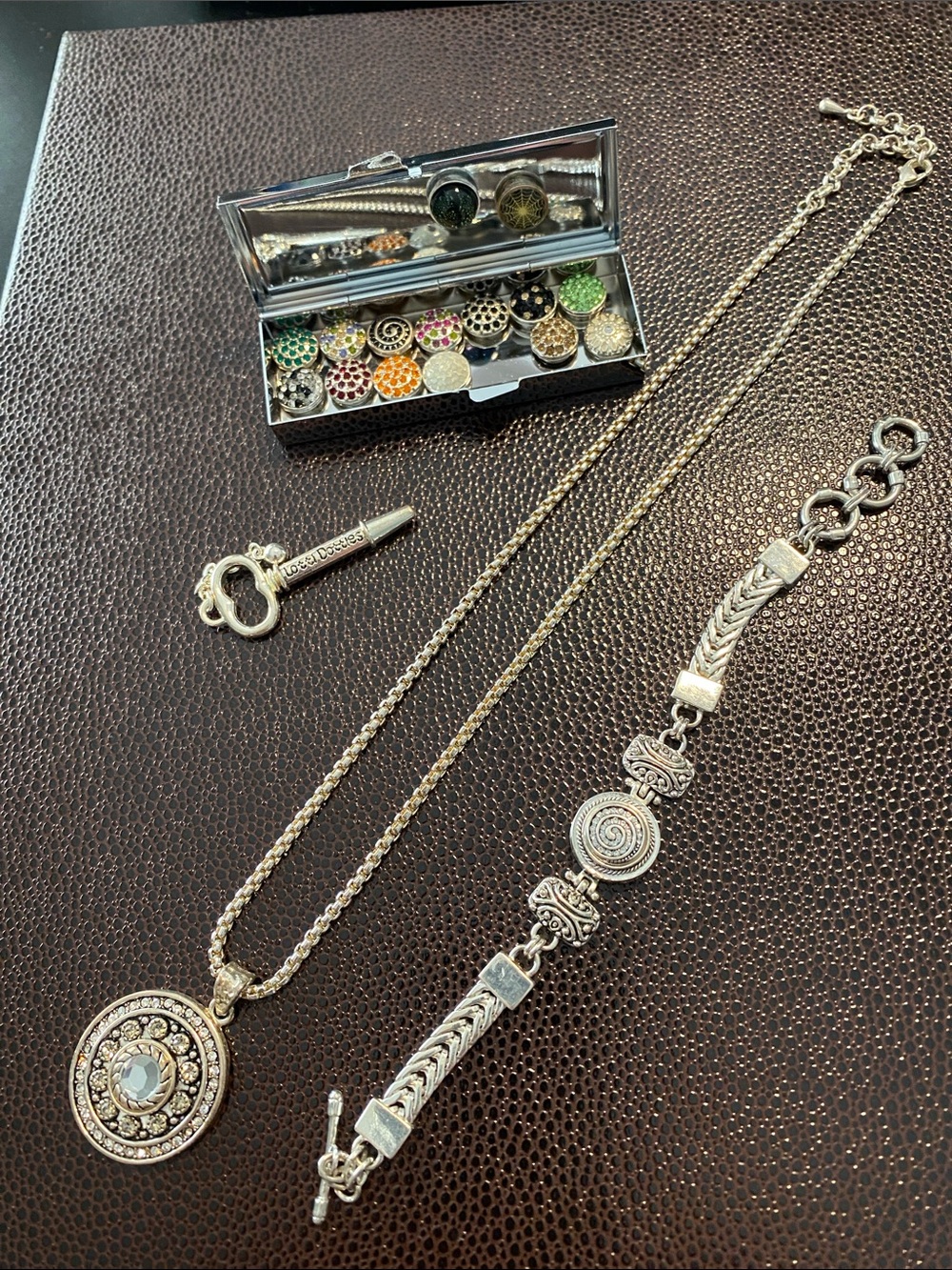 Lotti Dottis Silver-Tone Filigree Medallion Necklace, Bracelet, 17 dots
